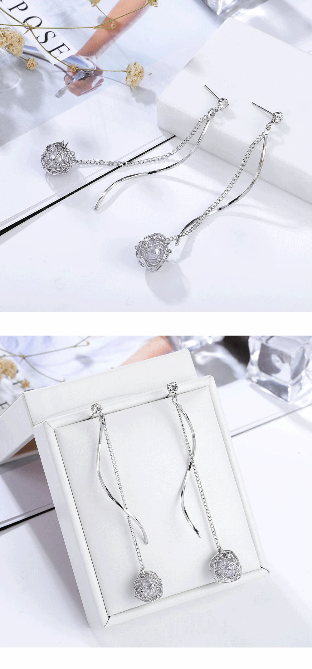 HanCheng новые модные Висячие серебряные спиральные длинные серьги Стразы круглые Висячие серьги для женщин ювелирные изделия brincos bijoux
