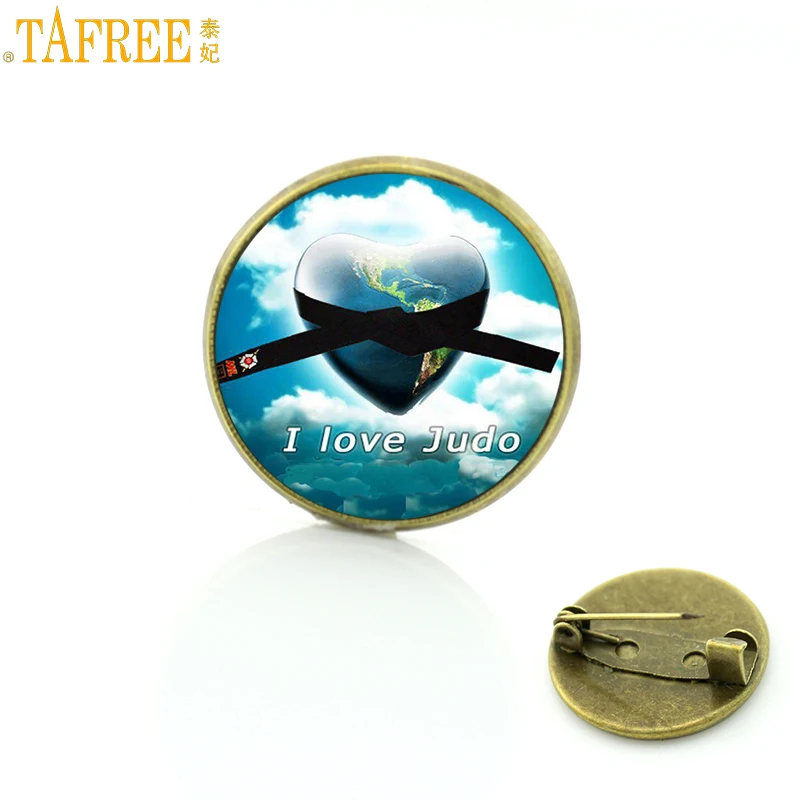 

TAFREE Brand new fashion I Love Judo brooches vintage judo black belt art charms karate sports badge pin men women jewelry SP575