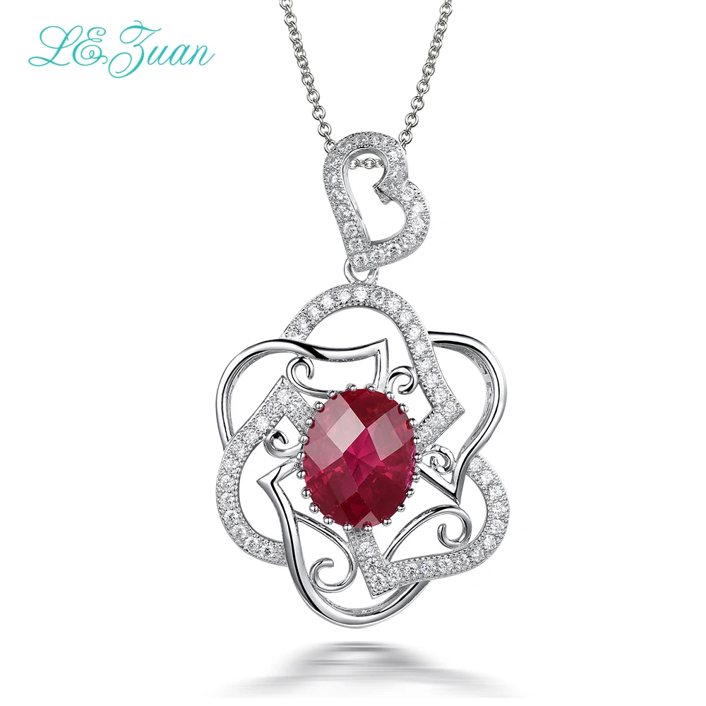 

L&zuan S925 Sterling Silver Necklace With 5ct Red stone Luxury Pendant Fine Jewelry For Women