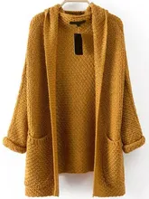 Vintage Women Casual Long Sleeve Pockets Chunky Knit Cardigan Soild Color Sweater Coat