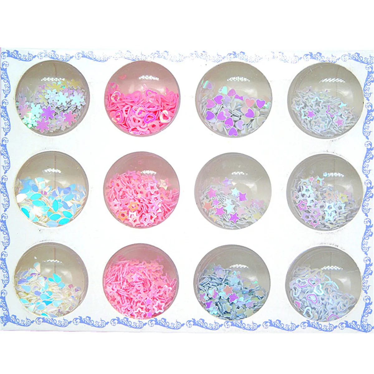 

Sequin White Pink Iridescent Stars Hearts Nail Art Glitter Sequins Gel Nails Mermaid Paillette Flakes Decor Makeup Accessories