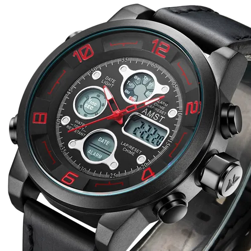 Top Brand Dive LED Watches Men Sport Military Watch Genuine Leather Quartz Watch Men Wristwatches Relogio