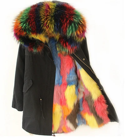 Женская зимняя парка с натуральным лисьим мехом, Женская куртка, съемная парка с подкладкой из лисьего меха, большой воротник из натурального меха енота - Цвет: color 26