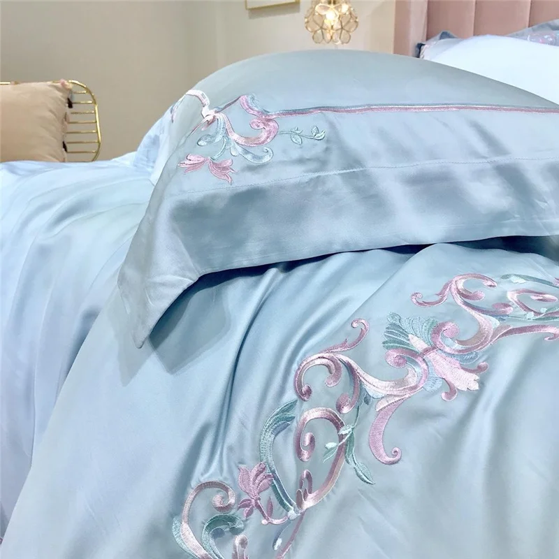 Роскошные 60 S Tencel красочные классика Постельное белье Вышивка шелковистый пододеяльник устанавливает простыня наволочки queen King Размер 4/6/7
