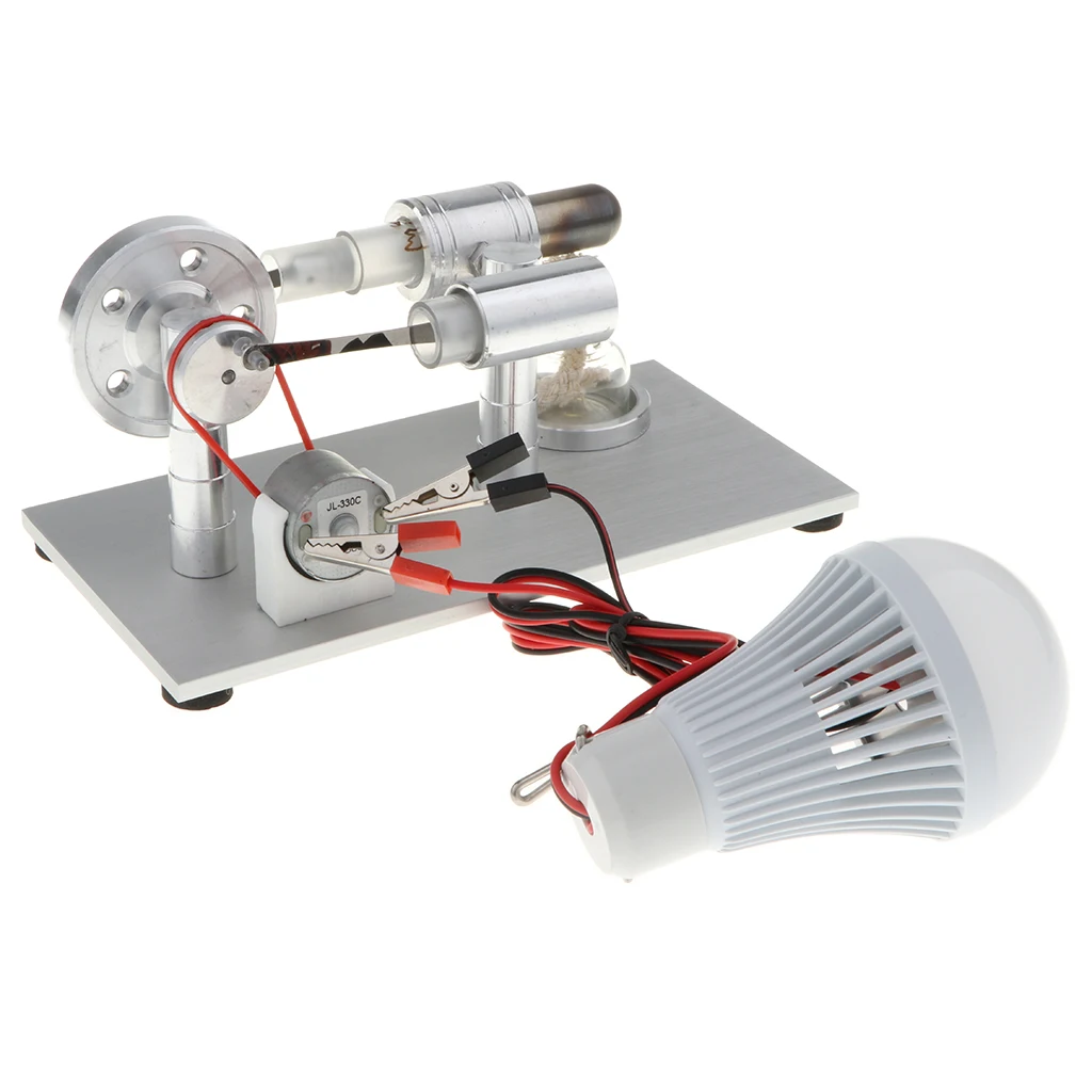 

Single Cylinder Stirling Engine Model Light Lamp Electricity Generator Physical Experiment Kits Science Toy Gifts