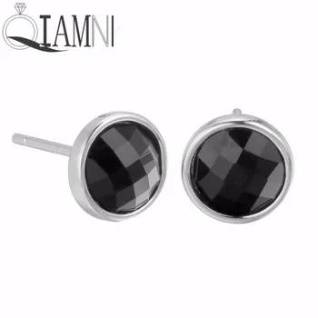 

QIAMNI Geometric Black Crystal Round Stud Earrings Birthday Jewelry Friend Gift for Girl Women Pendientes