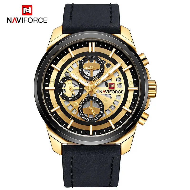 NAVIFORCE, люксовый бренд, мужские кварцевые наручные часы, мужские кварцевые часы, 24 часа, дата, мужские спортивные водонепроницаемые часы, Relogio Masculino - Цвет: Gold Black