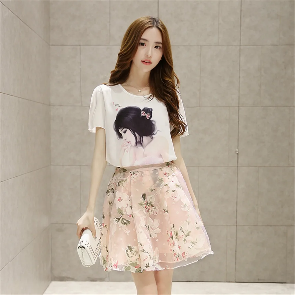 2017 Fashion Women Summer Skirt Set girl Two piece Suits Female Trouser Sets Korean Fashion