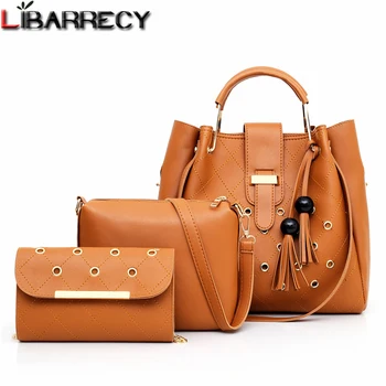 

Luxury 3Pcs/Set Women's Handbags Hollow Out Leather Shoulder Bags for Women Tassel Metal Handle Messenger Bag Female Wallet Sac