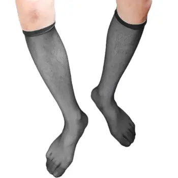 

Men Sexy High Long Socks Invisible Seamless Solid Color See through Socks Thin Silky Socks Nylon Mesh Sheer Over The Calf Knee
