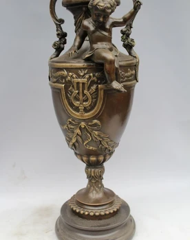 

17 Western Bronze Copper Marble Art Home Decoration Boy Vase Statue sculpture