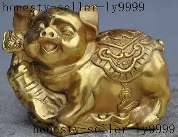 

china fengshui brass wealth money coin animal zodiac pig Ginseng lucky statue
