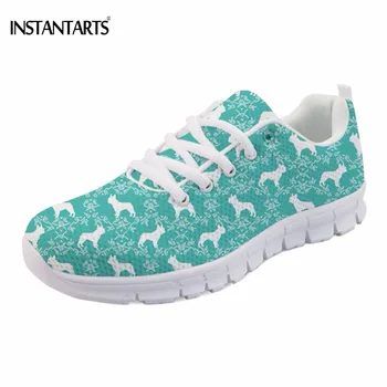 

INSTANTARTS Cute Bulldog Print Women Mesh Flats Shoes Fashion Spring/Autumn Teens Girls Sneakers Casual Breathable Lace-up Flat