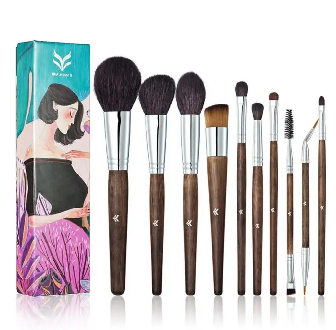 

2017 Hot Selling huamianli Brand 10pcs Natural Goat hair Makeup Brushes Professional Beauty Brush set Free Shipping