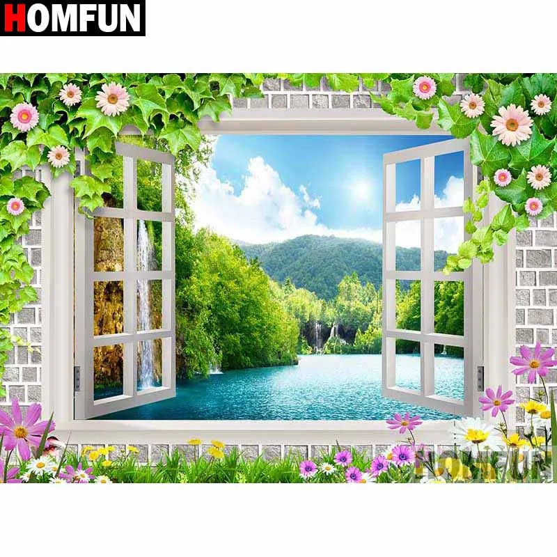 

HOMFUN Paint With Diamond Embroidery "Flower window" Diamond Painting Full Square Round Picture Of Rhinestone Decor A26121