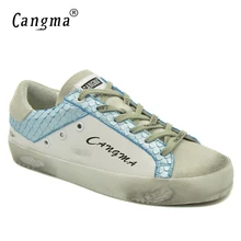 CANGMA/Женская обувь в стиле ретро; высокое качество; цвет белый, небесно-голубой; повседневная обувь для женщин; кроссовки из натуральной кожи; удобная замшевая обувь на плоской подошве