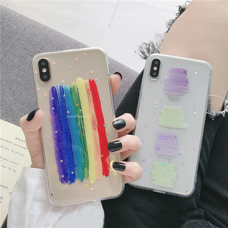 Мягкий чехол LACK для iphone 11 11Pro Max 7 Plus 8 6 6S X XS XR яркий Радужный с блестками|Бамперы| |