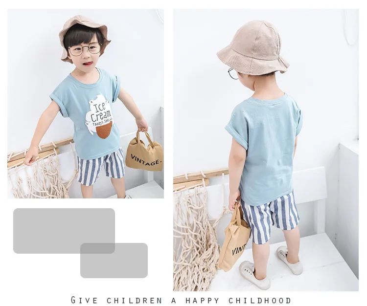New Cotton Baby Boys Clothes Set Summer Casual Toddler Girl Outfits 2pcs Children Clothing Letter Tshirt Stripe Shorts Kids Suit (9)