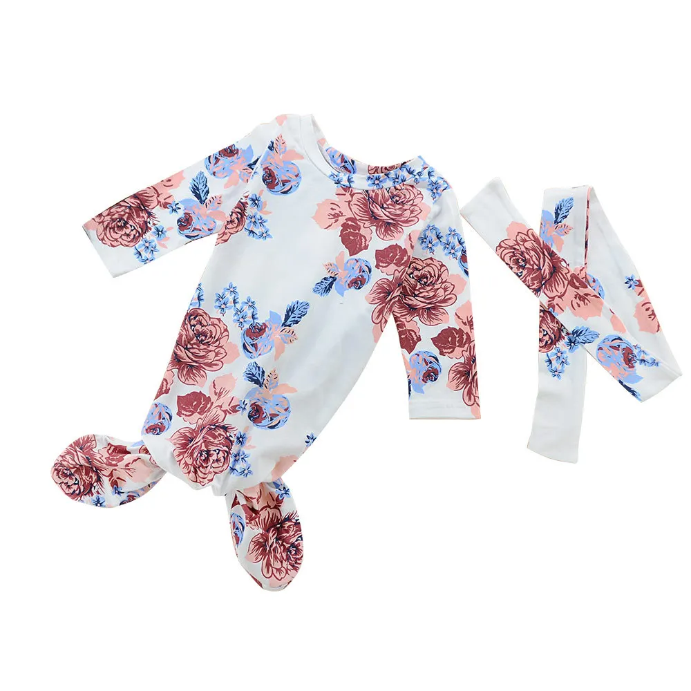 Newborn Baby Layette Autumn Winter Long Sleeve Baby Sleeping Bag Floral Printed Baby Rompers Jumpsuits 0-18M H0292