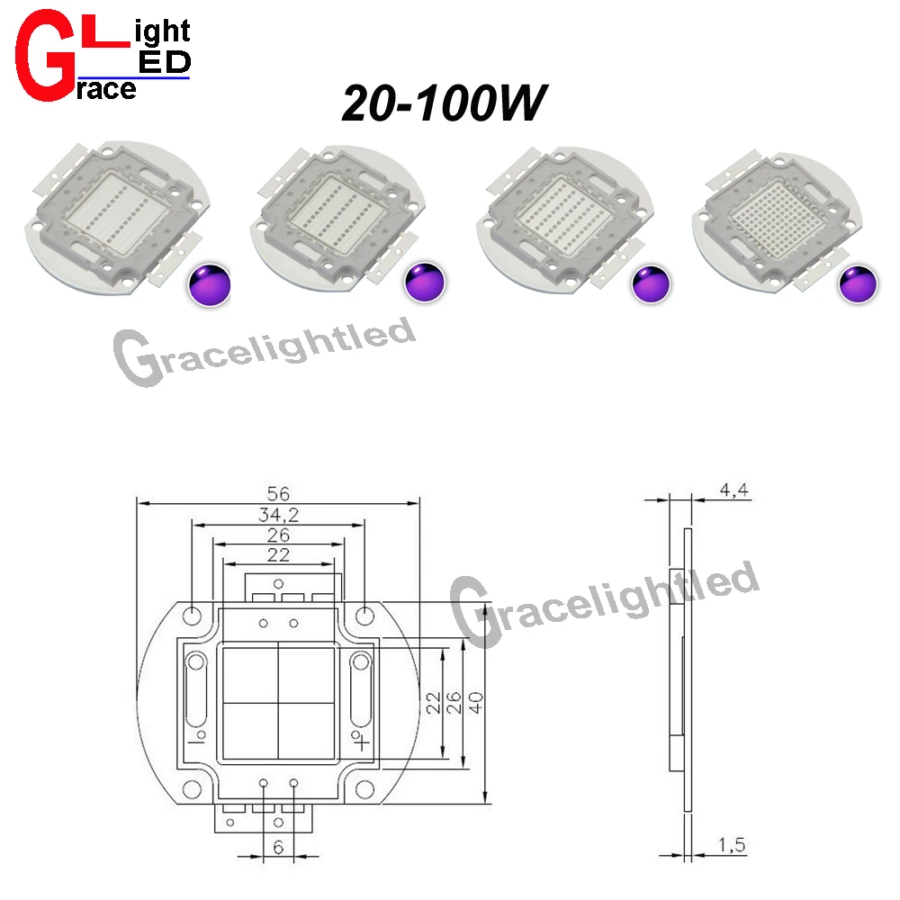 УФ Фиолетовый светодио дный интегральных микросхем 365Nm 375Nm 385Nm 395Nm 405Nm 420nm высокое Мощность удара ультрафиолетовых лучей 3/5/10/20/30/50/100 Вт