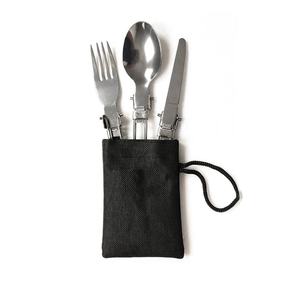 

3PCS Stainless Steel Cutlery Set camping Folding Spoon Fork Cutter Dinnerware for Outdoor Tableware Camping Picnic Home Kitchen