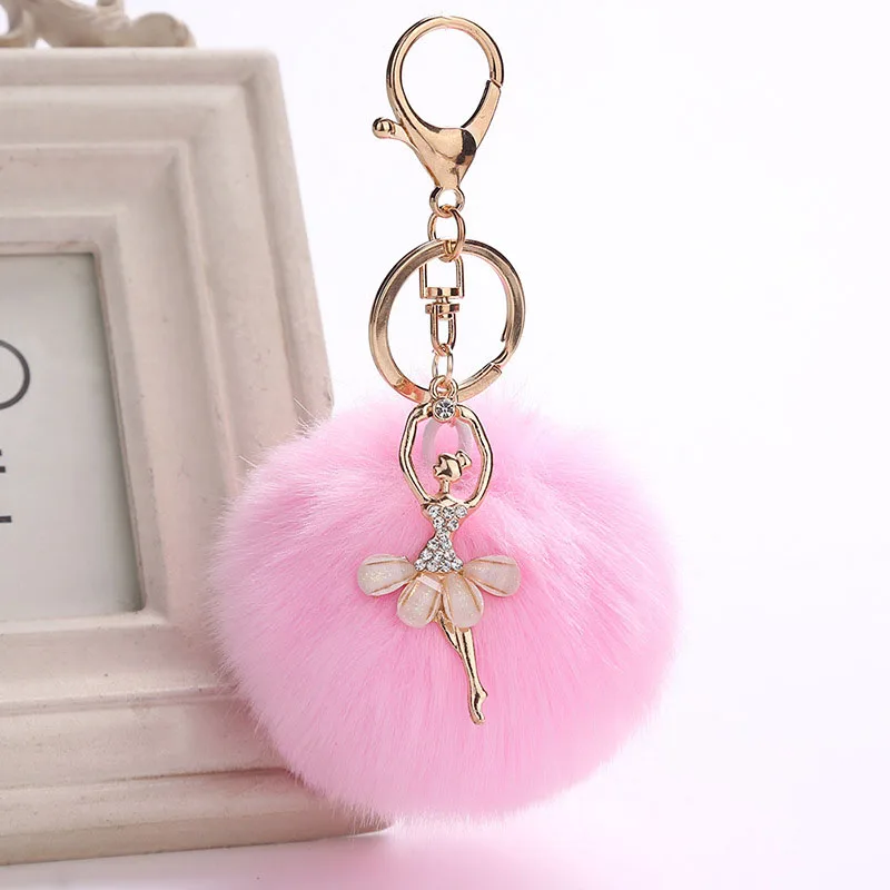 

RZ Pom Pom KeyChain Ballet Fake Rabbit Fur Ball Angel Girl bunny keyrings on bag multiple colour pompom key chain women J1740