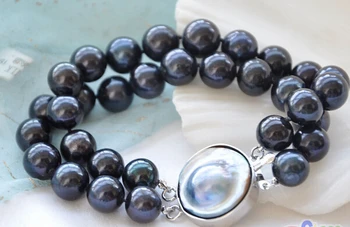 

FREE SHIPPING>>>@@ > 01278 2ROW 8" ROUND BLACK FRESHWATER PEARL BRACELET MABE