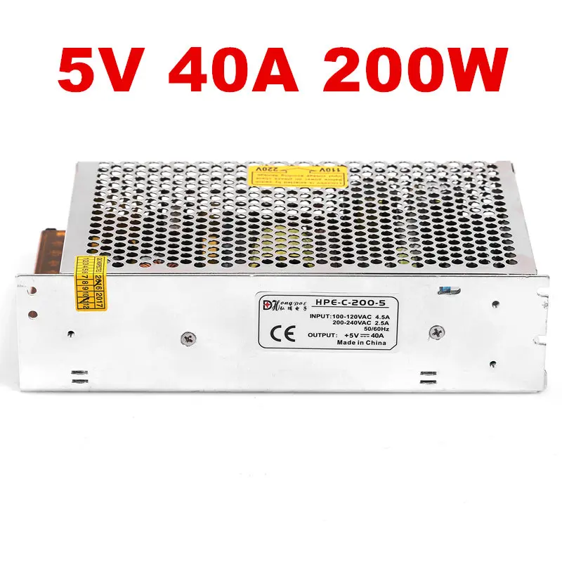 1 шт 200 W 40A 5 V Блок питания 5В 40A AC-DC светодиодный экран рекламный уличный экран блок питания 110/230 V S-200-5 DC5V