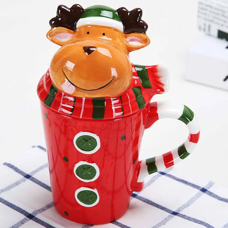 Рождественская керамическая кофейная кружка с крышкой, 3D мультяшная кружка с молоком и завтраком, Подарочные чайные кружки 350 мл, Забавные милые подарки для девочек и мальчиков