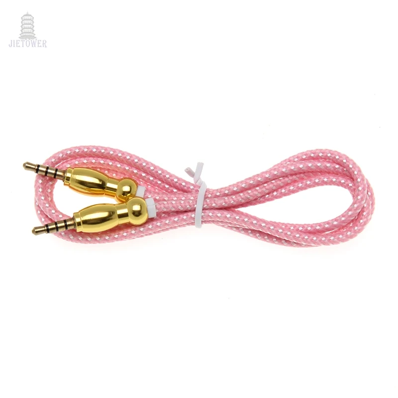 100pcs lot Braided Metal Gourd Head AUX Car Audio Cable 3 5mm Car Audio Male to Male Audio Cable for Headphones iPhones iPads