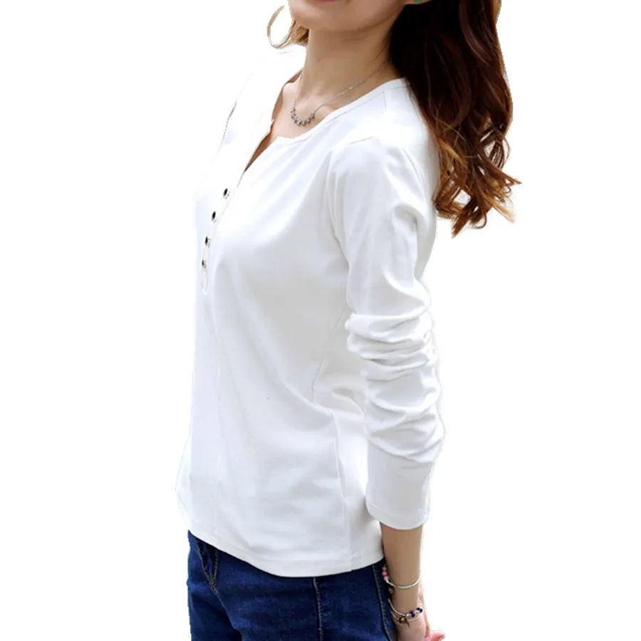 2017 Otoño Invierno moda camiseta mujer manga larga cuello en V algodón camiseta talla grande xxxl 4xl Camisetas talla grande Camisetas 2017 Otoño Invierno moda camiseta mujer manga larga cuello en V algodón camiseta talla grande xxxl 4xl Camisetas talla grande Camisetas