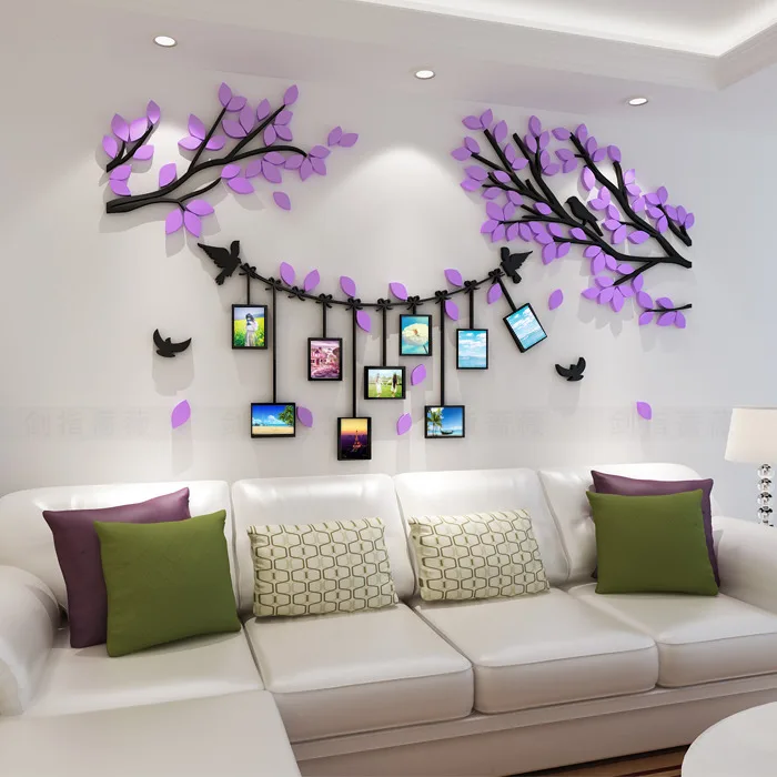 Семья фото дерево Artistc 3D наклейки на стену акриловые обои для гостиной спальни кухни Декоративные наклейки Настенный декор плакат - Цвет: Light Purple