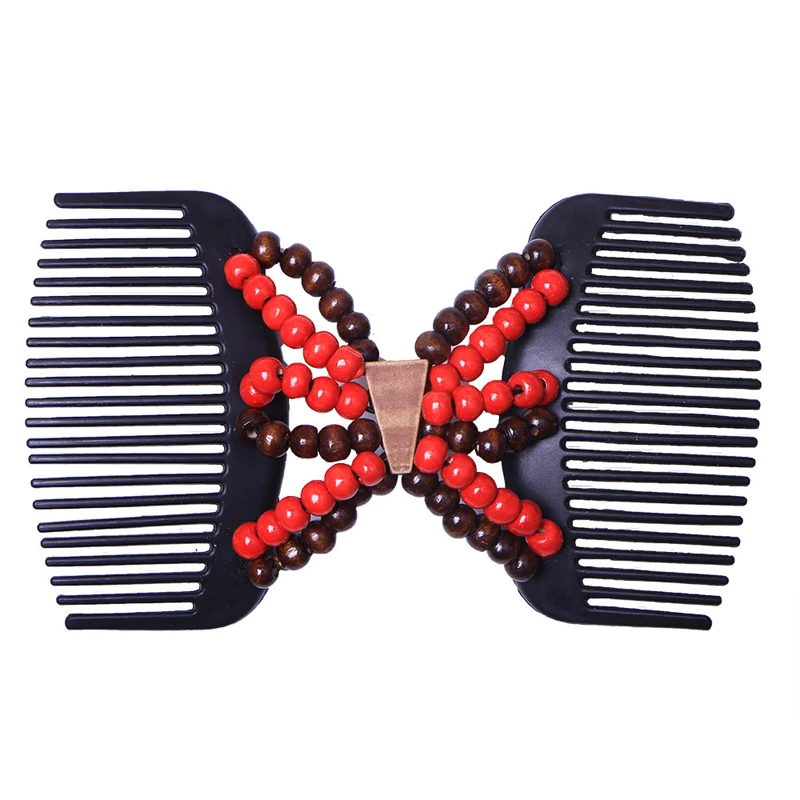 Retro Double Beaded Hair Magic Comb Clip Beads Elasticity Hairpin