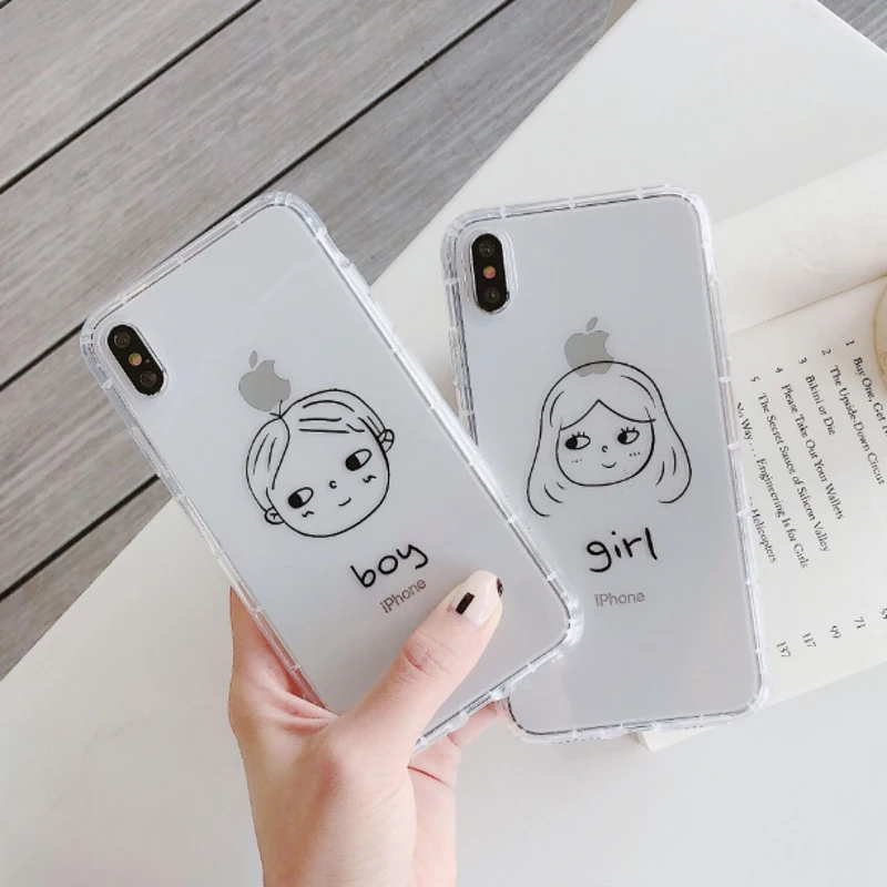 Couple Phone Cases Cover For Funda 6 S 6S Clear Girls Boys Transparent Simple Style Soft Case Iphone 7 8 Plus X XS Max XR |
