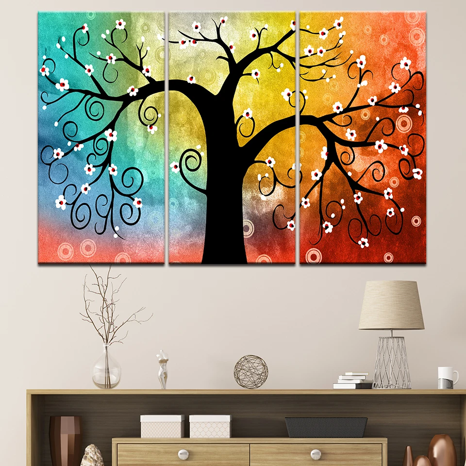 

4 Piece Colourful Leaf Trees Canvas Painting wall Art Pictures Modern on Canvas with Red Trees Flowers Painting Home Decor frame