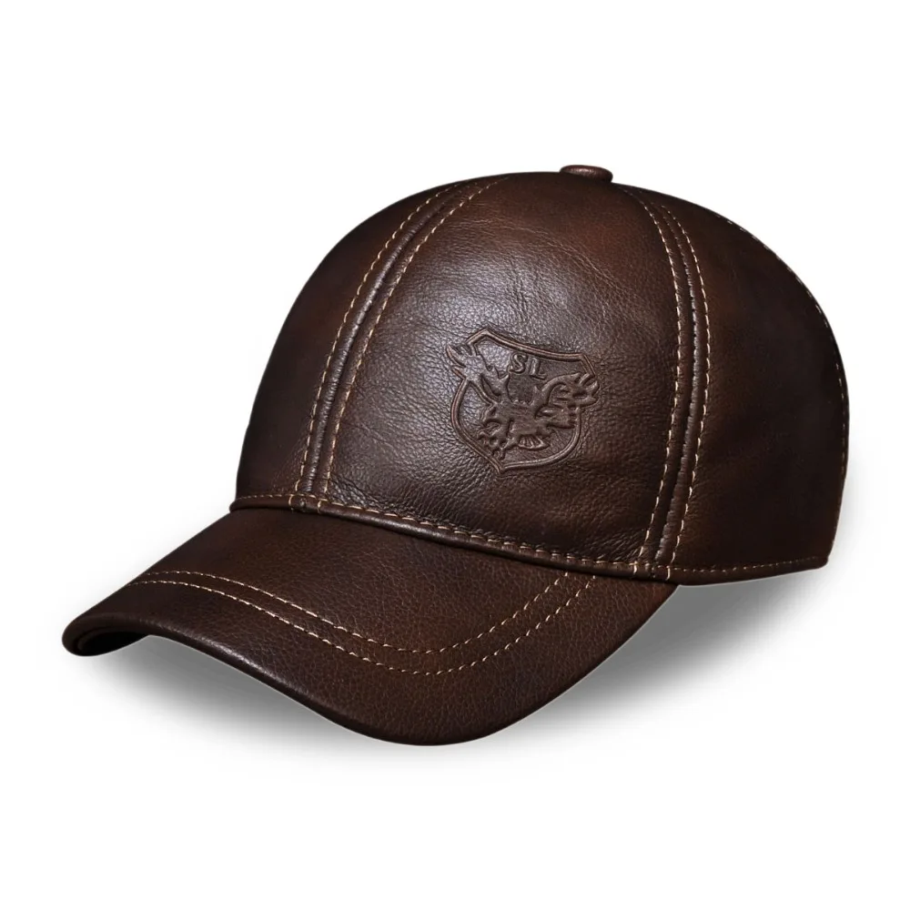 HL125 Spring free shipping genuine leather baseball cap in men brand