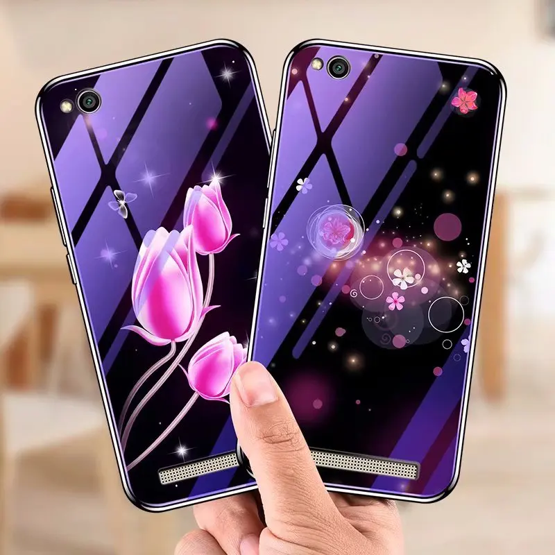

For Xiaomi Redmi 5A Blue Ray Flower Pattern Deer Plating Tempered Glass Surface Cover For Redmi 5A Capa