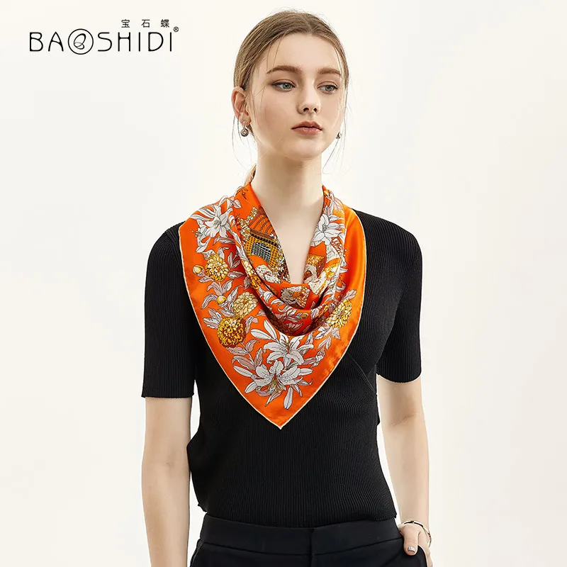 [BAOSHIDI]2019 модные шарфы для шеи 100% Шелковый женский шарф весенний платок из чистого
