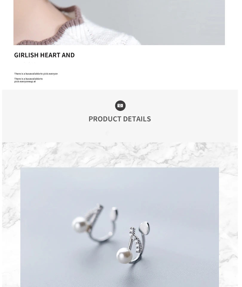 925 Sterling Silver Crystal Music Notes Ear Cuff Small Earrings For Women Flower Ear Clip Female Clip Earrings Without Piercing (9)