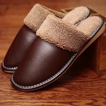 Genuine Leather Couple’s Winter Indoor Slippers Warm and Comfortable Anti-Slip Home fur Shoes for Men and Women