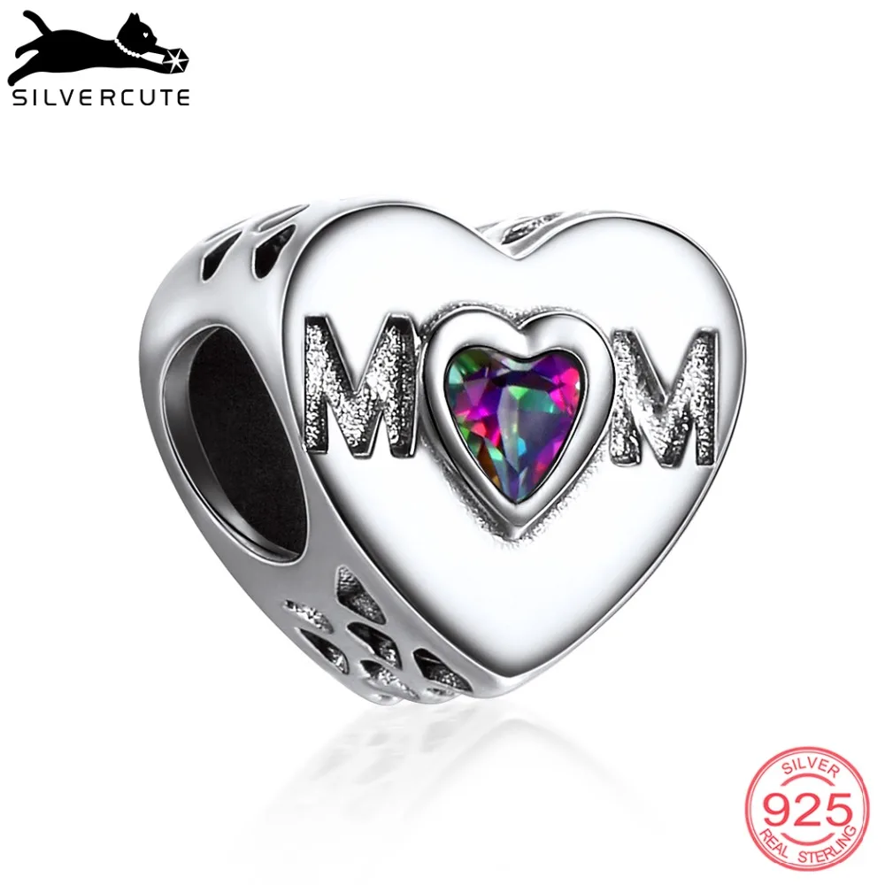 

SILVERCUTE Best Gift For Mom 925 Sterling Silver Heart Bead Charm Fits Necklace Bracelets Gemstone Topaz Fine Jewelry SCD6172G