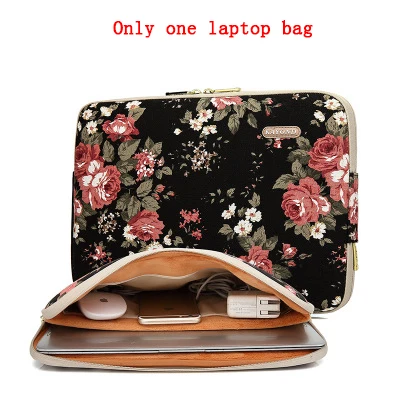 Waterproof Canvas Printing Women Men Sleeve Laptop Bag For Macbook Air 13 Pro 11 12 14 15 Case For Xiaomi Asus Lenovo Cover - Цвет: black red flower