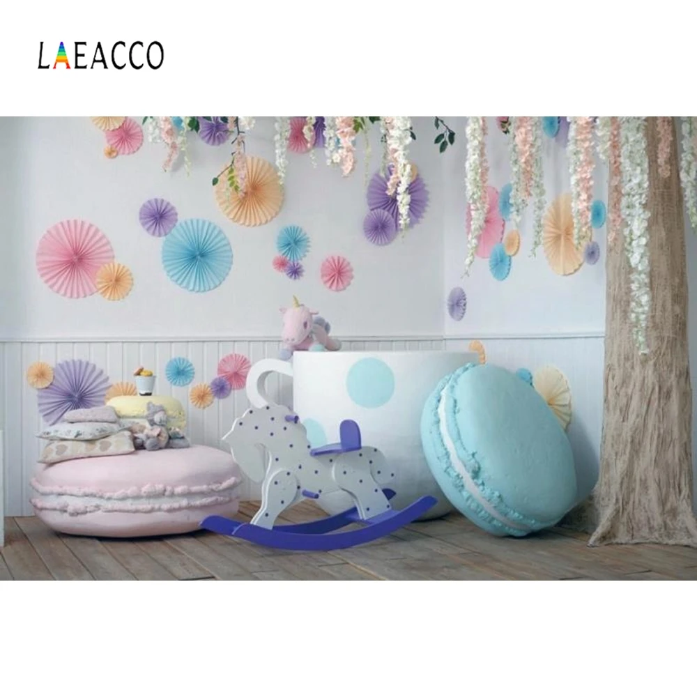 

Laeacco Baby Shower Photographic Backdrops Customized Paper Flower Wood Horse Party Photography Backgrounds For Photo Studio