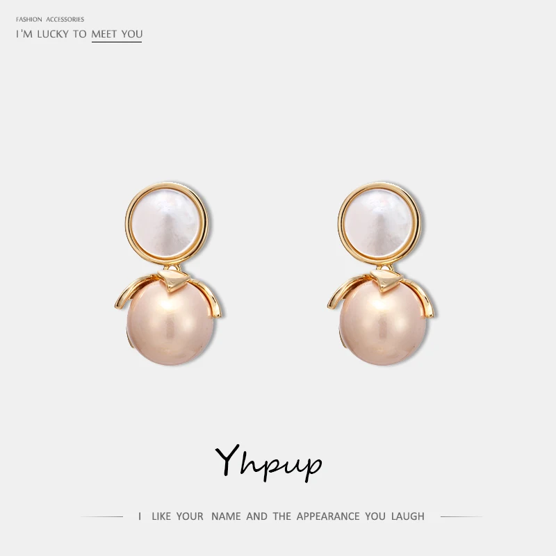 

Yhpup Trendy Copper Natural Pearls Dangle Earrings Shell Pearls Elegant Round Geometric Earrings For Women Palace Jewelry 2019