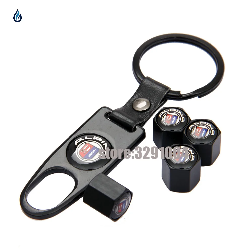 

Car Styling Car Tire Valve Caps Wheel Cover With Leather KeyChain For BMW ALPINA Logo E46 E39 E60 E36 E90 F30 F10 X5 E53 F20 E34