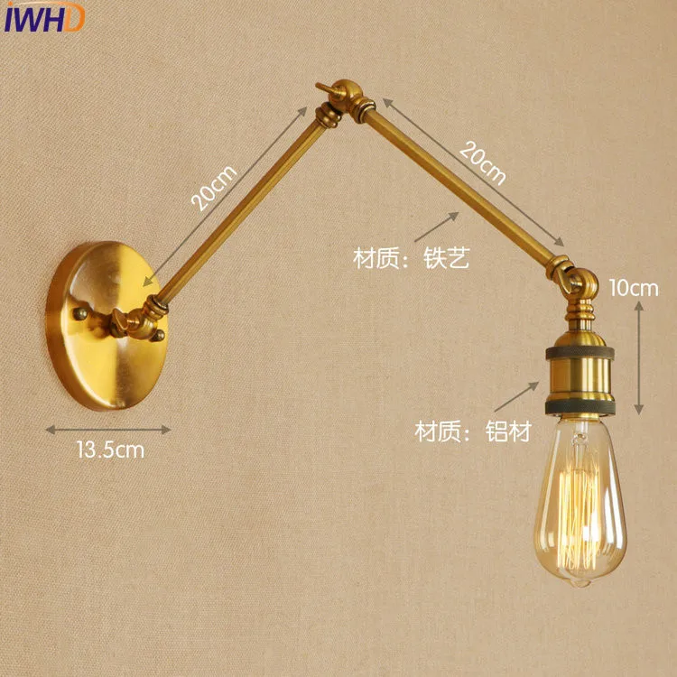 Swing Long Arm LED Wall Light Up Down Golden Loft Industrial Edison Wall Sconces Retro Antique Vintage Wall Lights Fixtures