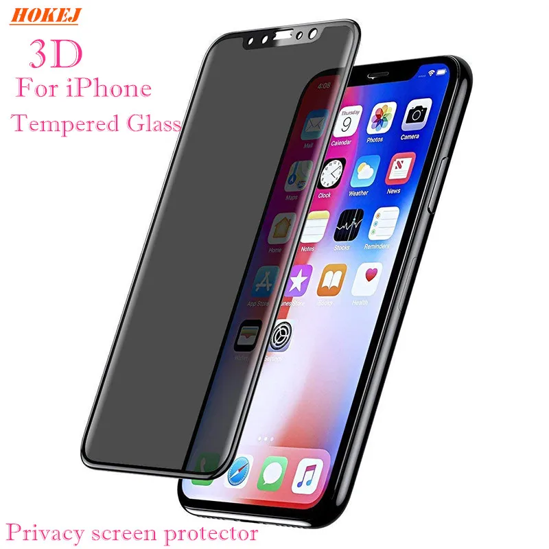 

HOKEJ Tempered Glass privacy Screen Protector For iPhone X 6 6s 7 8 Plus XS Xs Max 3D Phone protection front film+clean kits