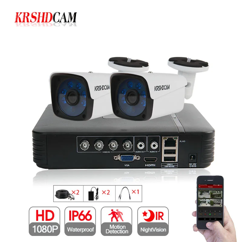 KRSHDCAM 4CH CCTV System 1080P AHD 1080N CCTV DVR 2PCS 3000TVL IR Waterproof font b Outdoor