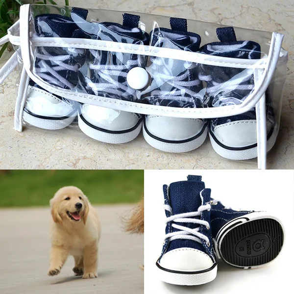 4 шт./один комплект синий щенок собака Джинсовая обувь Спорт Повседневное противоскользящие Сапоги и ботинки для девочек тапки Обувь
