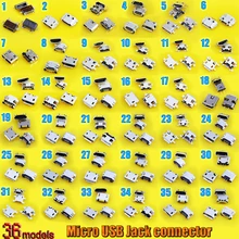 36 modelo 5 pin 7 pin mini conector micro usb puerto de carga conector hembra para Samsung para HTC para el teléfono móvil de Lenovo tablet pc mid
